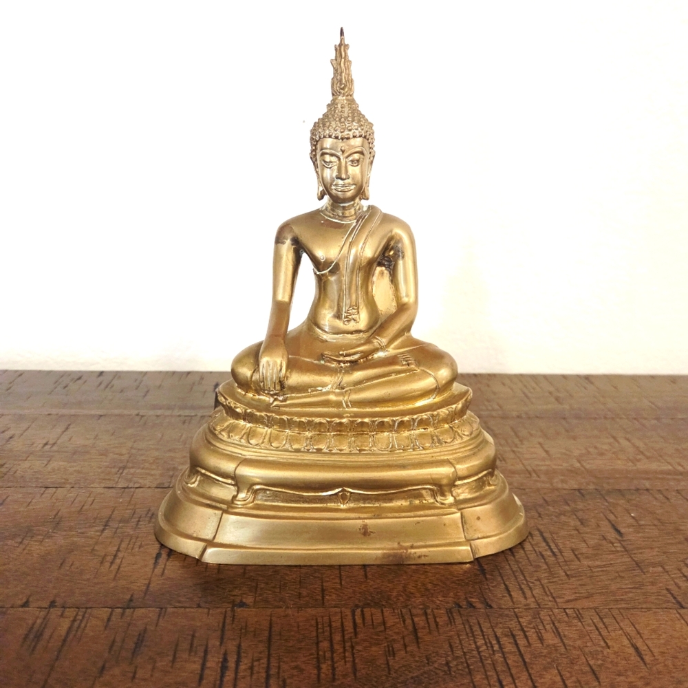 Vintage Brass Seated Buddha Statue Sculpture Asia Thailand 8"